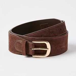 LOFT Brown Suede Belt with Gold Buckle